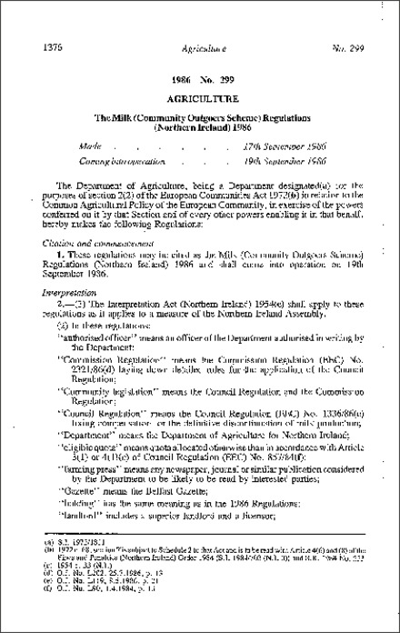 The Milk (Community Outgoers Scheme) Regulations (Northern Ireland) 1986
