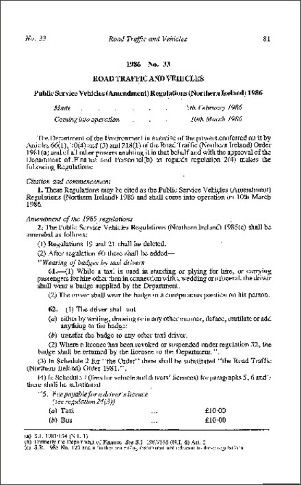 The Public Service Vehicles (Amendment) Regulations (Northern Ireland) 1986