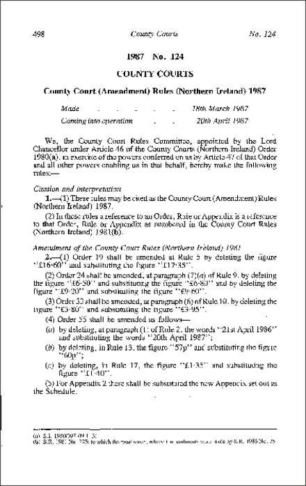 The County Court (Amendment) Rules (Northern Ireland) 1987