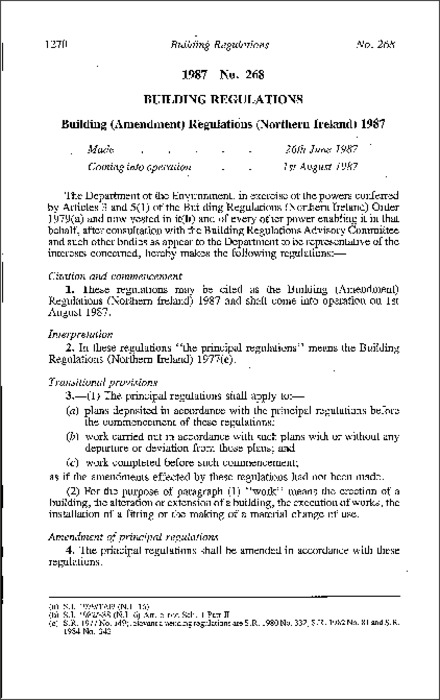 The Building (Amendment) Regulations (Northern Ireland) 1987