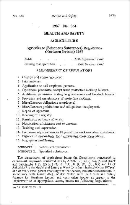 The Agriculture (Poisonous Substances) Regulations (Northern Ireland) 1987