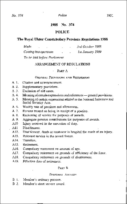 The Royal Ulster Constabulary Pensions Regulations (Northern Ireland) 1988