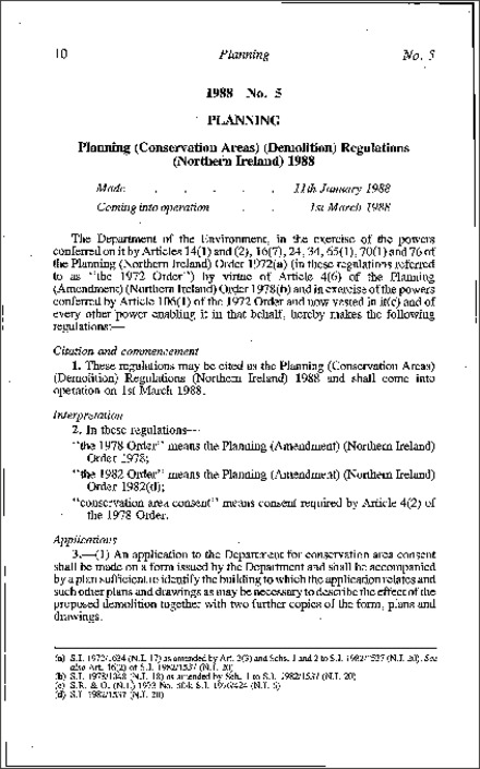 The Planning (Conservation Areas) (Demolition) Regulations (Northern Ireland) 1988