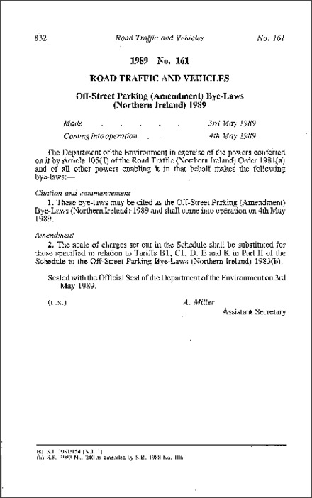 The Off-Street Parking (Amendment) Bye-Laws (Northern Ireland) 1989