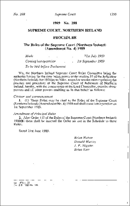 The Rules of the Supreme Court (Northern Ireland) (Amendment No. 4) (Northern Ireland) 1989