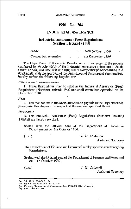 The Industrial Assurance (Fees) Regulations (Northern Ireland) 1990
