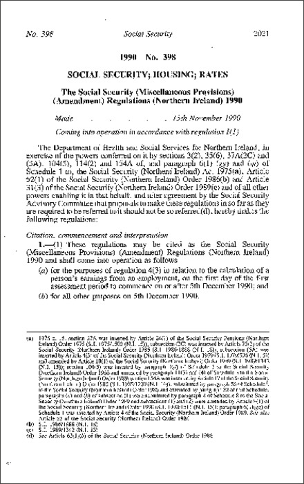 The Social Security (Miscellaneous Provisions) (Amendment) Regulations (Northern Ireland) 1990