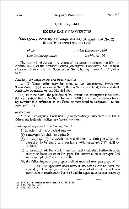The Emergency Provisions (Compensation) (Amendment No. 2) Rules (Northern Ireland) 1990