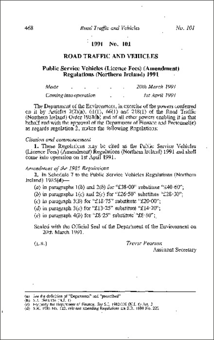The Public Service Vehicles (Licence Fees) (Amendment) Regulations (Northern Ireland) 1991