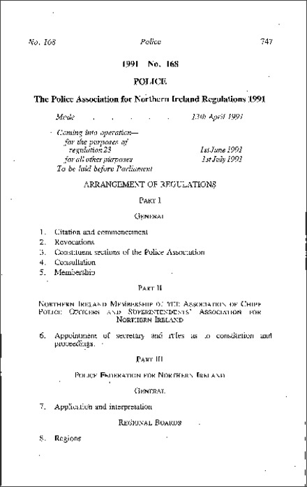 The Police Association for Northern Ireland Regulations (Northern Ireland) 1991