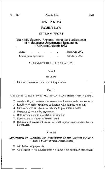 The Child Support (Arrears, Interest and Adjustment of Maintenance Assessments) Regulations (Northern Ireland) 1992