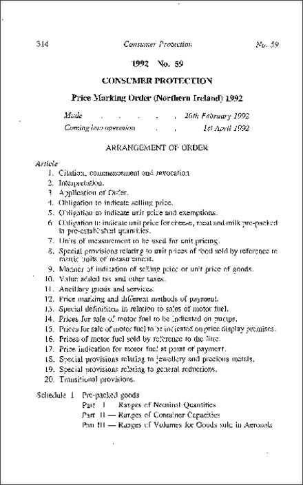 The Price Marking Order (Northern Ireland) 1992
