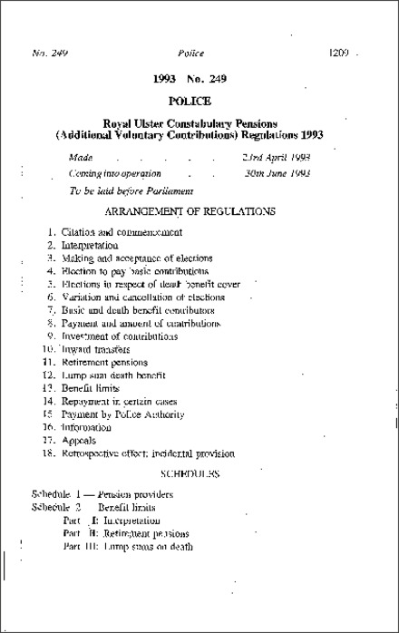 The Royal Ulster Constabulary Pensions (Additional Voluntary Contributions) Regulations (Northern Ireland) 1993
