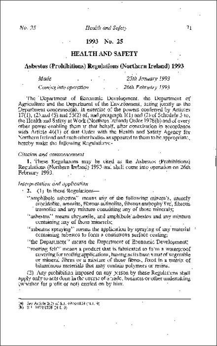 The Asbestos (Prohibitions) Regulations (Northern Ireland) 1993