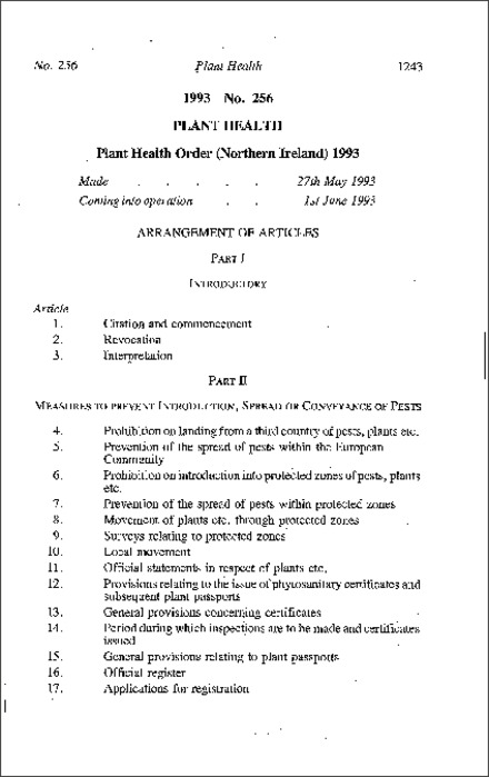 The Plant Health Order (Northern Ireland) 1993