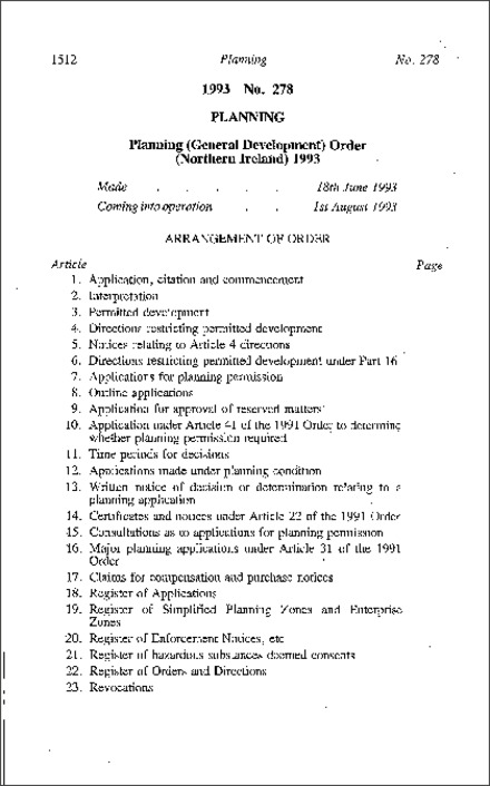 The Planning (General Development) Order (Northern Ireland) 1993