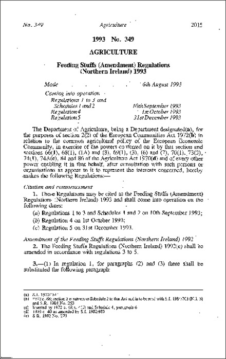 The Feeding Stuffs (Amendment) Regulations (Northern Ireland) 1993