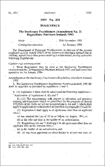 The Insolvency Practitioners (Amendment No. 2) Regulations (Northern Ireland) 1993