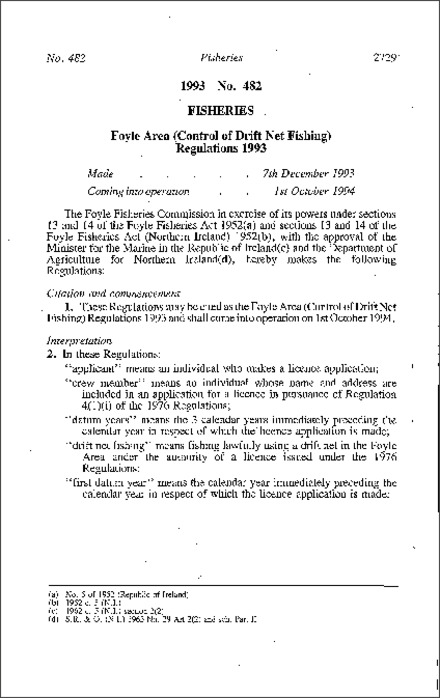 The Foyle Area (Control of Drift Net Fishing) Regulations (Northern Ireland) 1993
