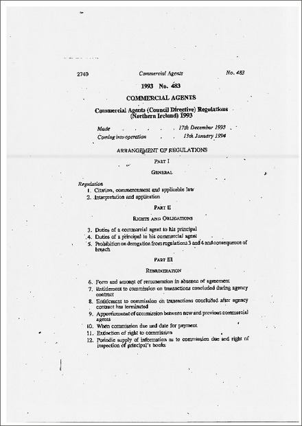 Commercial Agents (Council Directive) Regulations (Northern Ireland) 1993