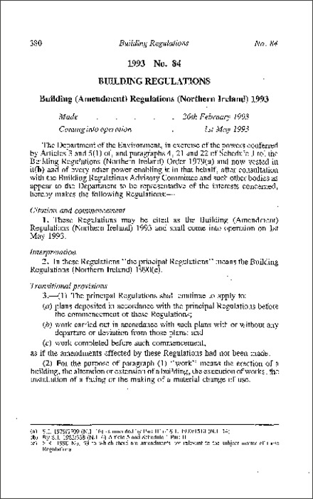 The Building (Amendment) Regulations (Northern Ireland) 1993