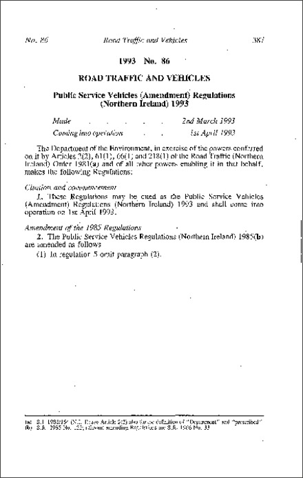 The Public Service Vehicles (Amendment) Regulations (Northern Ireland) 1993