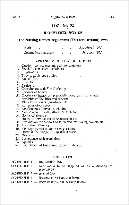 The Nursing Homes Regulations (Northern Ireland) 1993