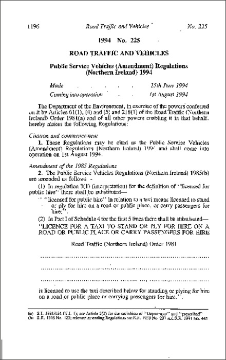The Public Service Vehicles (Amendment) Regulations (Northern Ireland) 1994