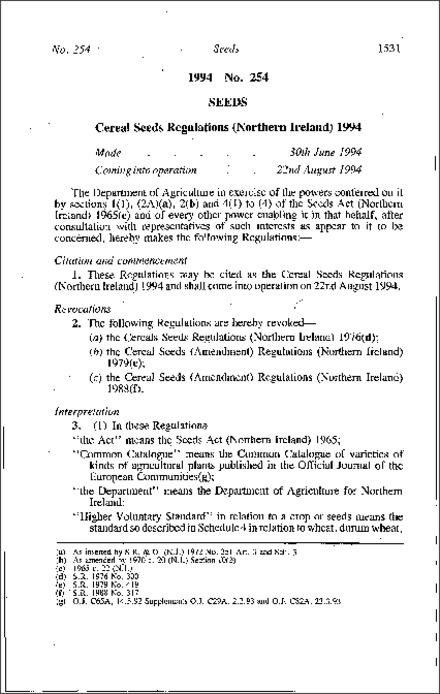 The Cereal Seeds Regulations (Northern Ireland) 1994