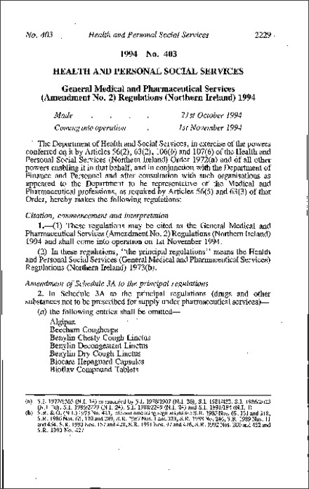 The General Medical and Pharmaceutical Services (Amendment No. 2) Regulations (Northern Ireland) 1994