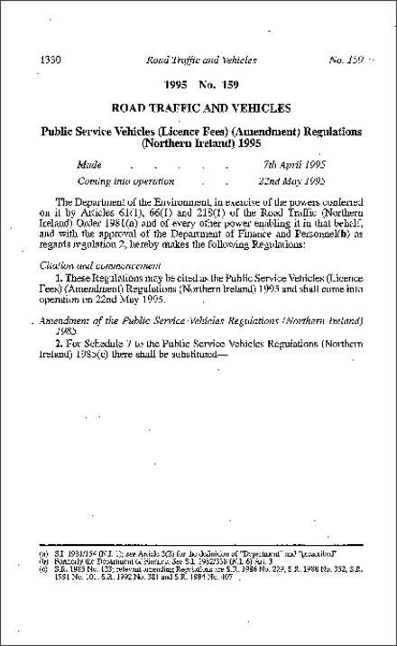 The Public Service Vehicles (Licence Fees) (Amendment) Regulations (Northern Ireland) 1995