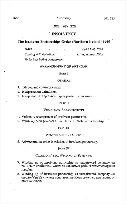 The Insolvent Partnerships Order (Northern Ireland) 1995