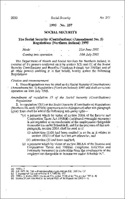 The Social Security (Contributions) (Amendment No. 5) Regulations (Northern Ireland) 1995