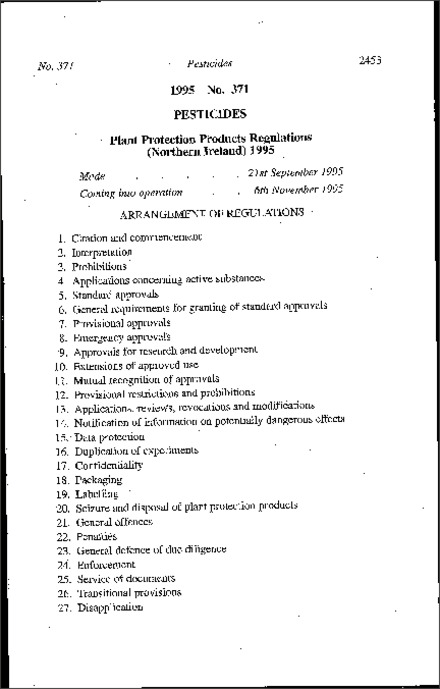 The Plant Protection Products Regulations (Northern Ireland) 1995