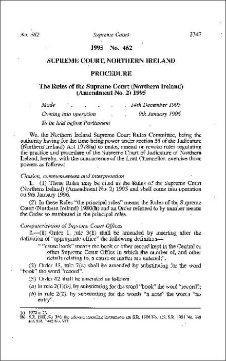 The Rules of the Supreme Court (Northern Ireland) (Amendment No. 2) (Northern Ireland) 1995