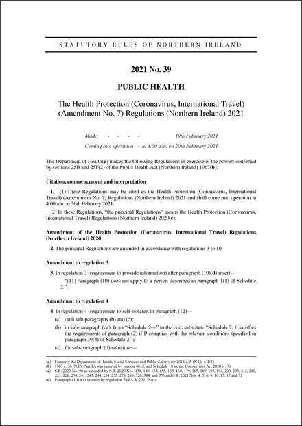 The Health Protection (Coronavirus, International Travel) (Amendment No. 7) Regulations (Northern Ireland) 2021