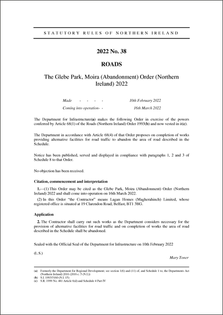 The Glebe Park, Moira (Abandonment) Order (Northern Ireland) 2022