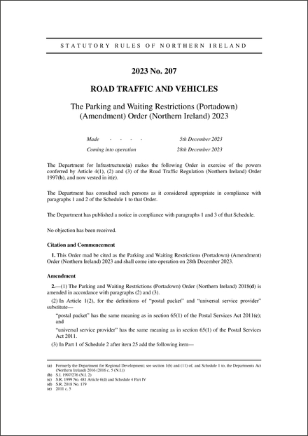 The Parking and Waiting Restrictions (Portadown) (Amendment) Order (Northern Ireland) 2023