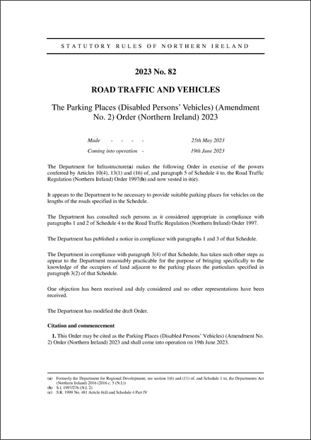 The Parking Places (Disabled Persons’ Vehicles) (Amendment No. 2) Order (Northern Ireland) 2023
