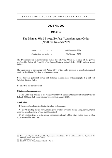 The Marcus Ward Street, Belfast (Abandonment) Order (Northern Ireland) 2024