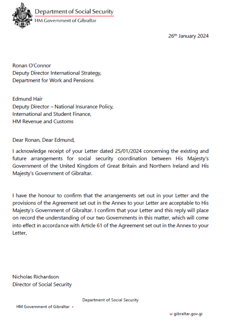 Letter from HM Government of Gibraltar to Department for Work and Pensions - page 2