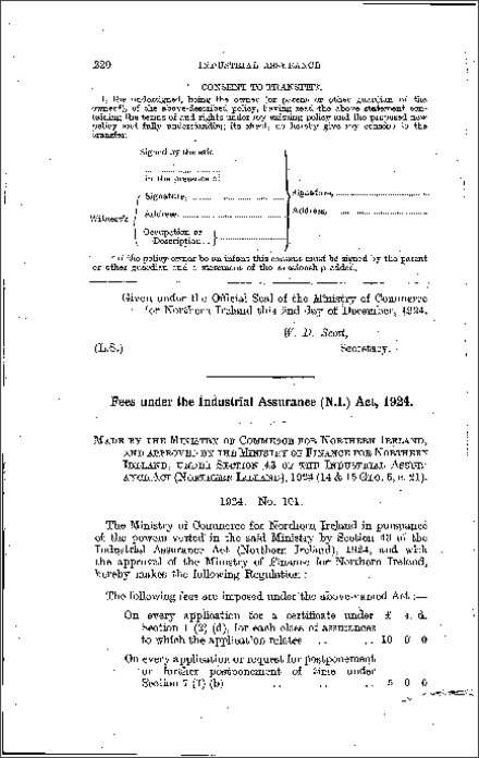 The Industrial Assurance (Fees) Regulations (Northern Ireland) 1924