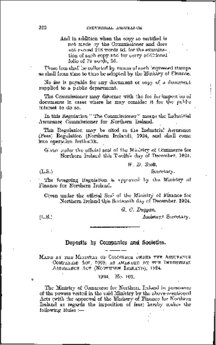 The Industrial Assurance (Deposits, &c.) Rules (Northern Ireland) 1924