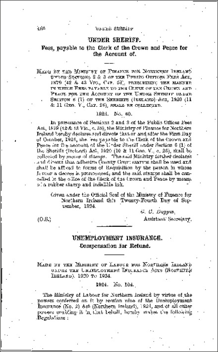 The Unemployment Insurance (Compensation for Refund) Regulations (Northern Ireland) 1924