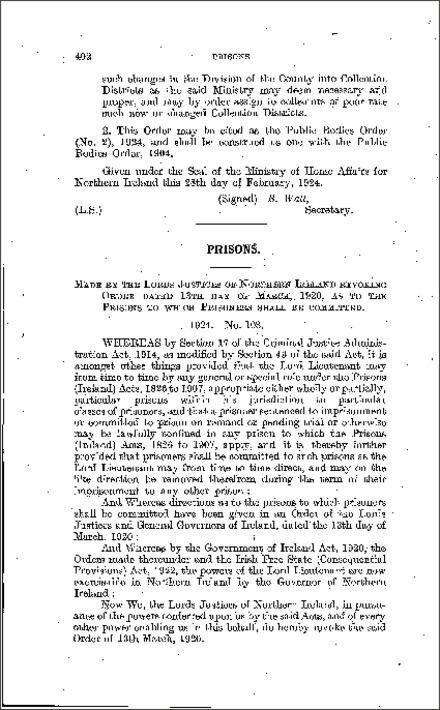 The Prisons Order (Northern Ireland) 1924