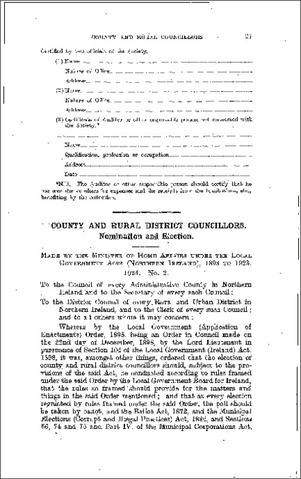 The County and Rural District Councillors Election Order (Northern Ireland) 1924