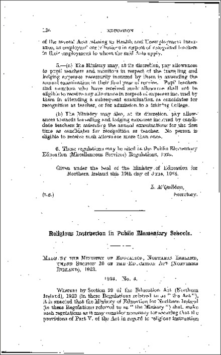 The Education (Religious Instruction) Regulations (Northern Ireland) 1924