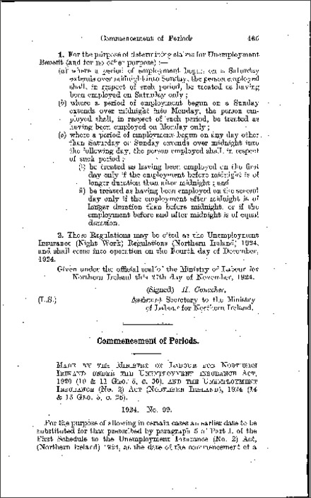 The Unemployment Insurance (Commencement of Periods) Regulations (Northern Ireland) 1924