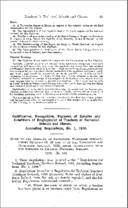 The Regulations for Technical Teachers, Northern Ireland, 1926, Amendment Regulations No. 1 (Northern Ireland) 1926