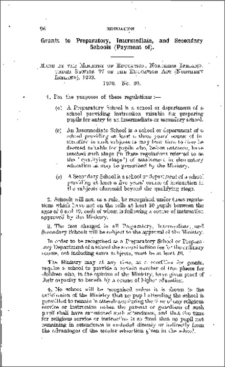 The Payment of Grants to Preparatory, Intermediate and Secondary Schools Regulations (Northern Ireland) 1926